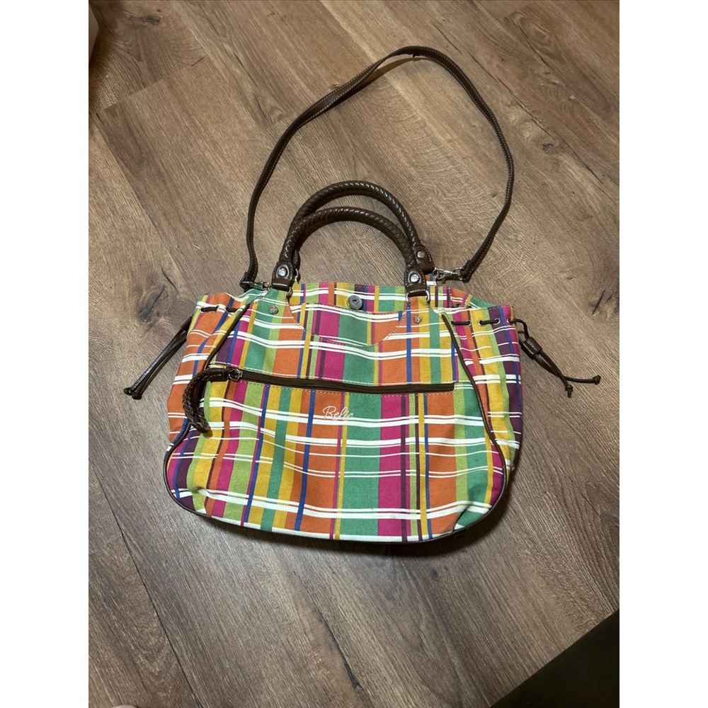 Relic Multicolor Plaid Canvas Satchel Crossbody Bag RLH4824917 Braided Handles